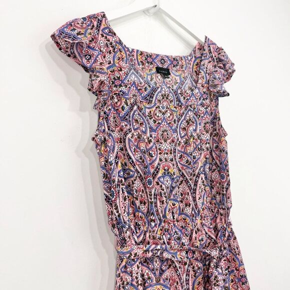 Talbots Majestic Medallion Floral Ruffle Cap Sleeve Tie Waist Pinafore Dress - Picture 6 of 16